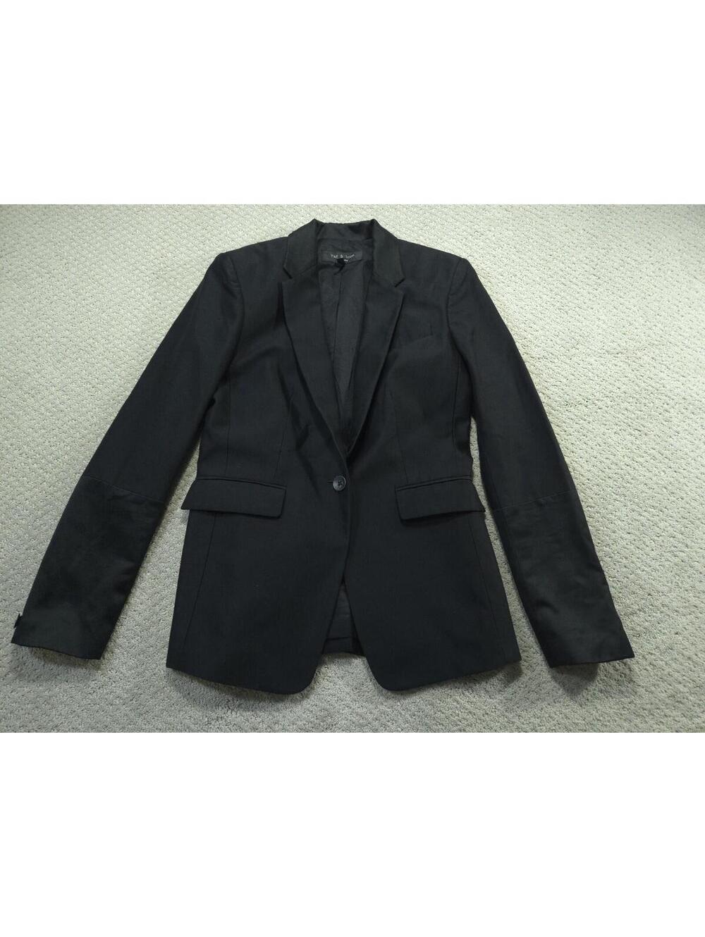 Rag Bone Blazer Womens 0 Black Cotton Nylon Single Button Jacket Made In USA